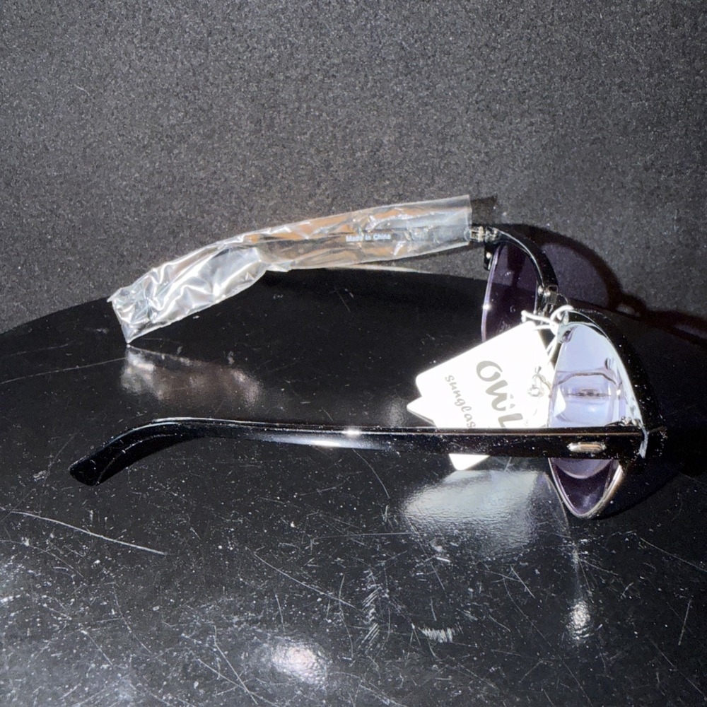 OWL Half Frame Sunglasses /Black Silver Frame /Black Lens. UV400